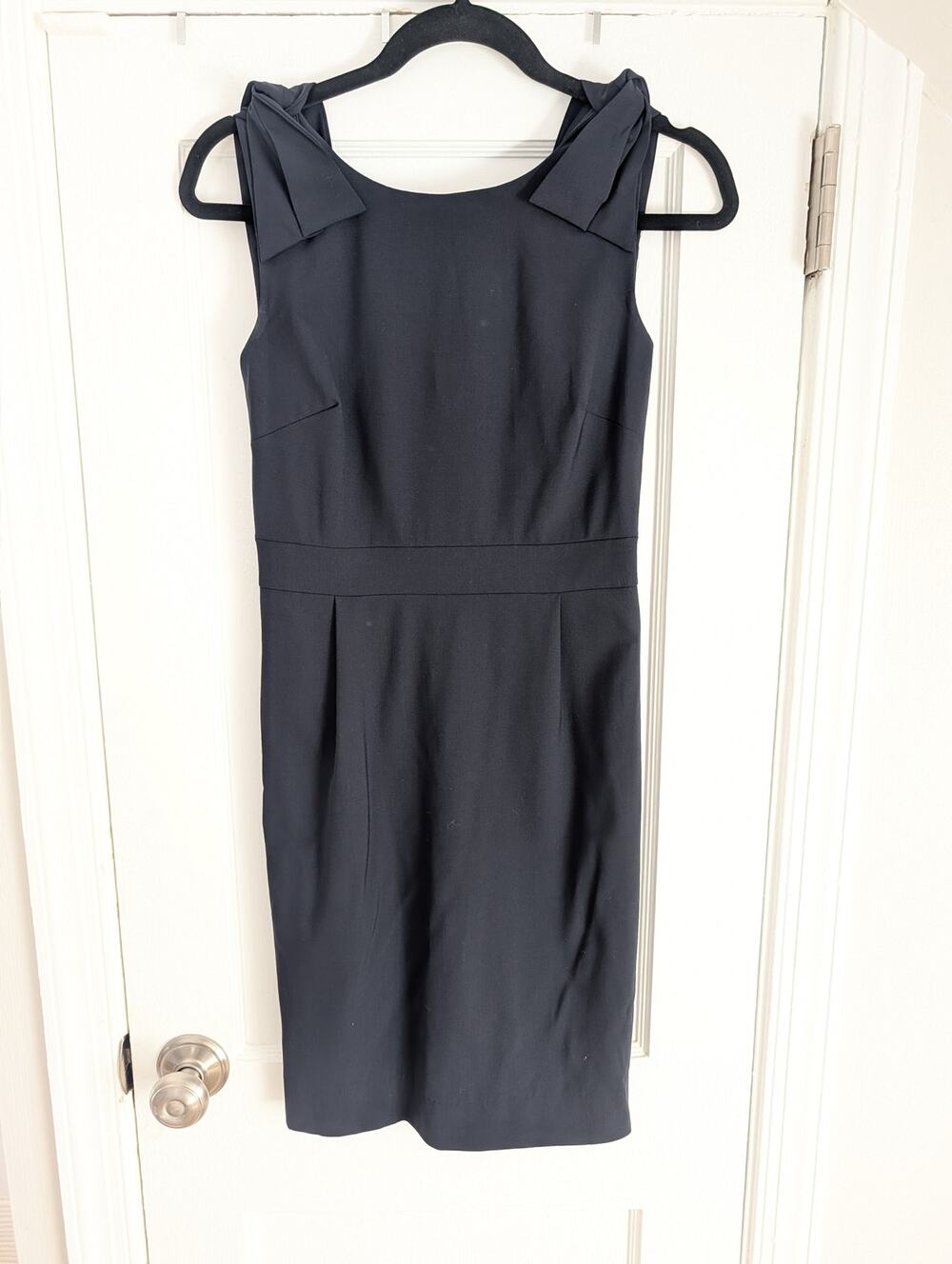 J. Crew Women’s Sz 0 Navy Blue Sheath Sleeveless Lined Stretch Bow Pockets